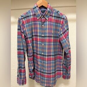Polo Ralph Lauren 100% cotton madras plaid button down collar long sleeve shirt.
